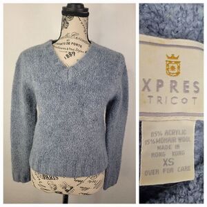 Vintage Express Sweater Womens XS Deep Pile Semi Crop Purple Blue Acrylic Mohair